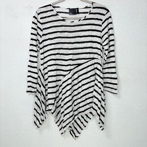 Vecceli Italy Lagenlook Asymmetrical Hem Stripe Tunic Top Fairy Grunge L